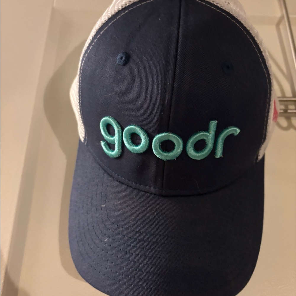 Blue and White Trucker Hat with Curved Brim